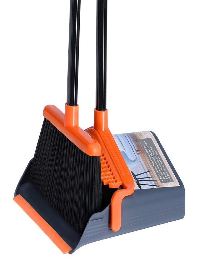 LEAVINSKY Broom and Dustpan Set, Broom Dustpan with 52" Long Handle, Comb Teeth and Rubber Lip Design, Upright Broom and Dustpan Set for Home Kitchen Room Office Lobby Floor Use - Image 1